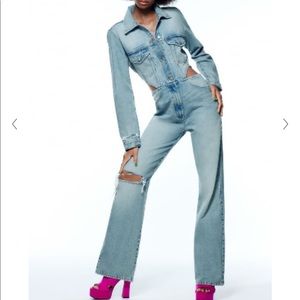 Zara cutout denim jumpsuit
